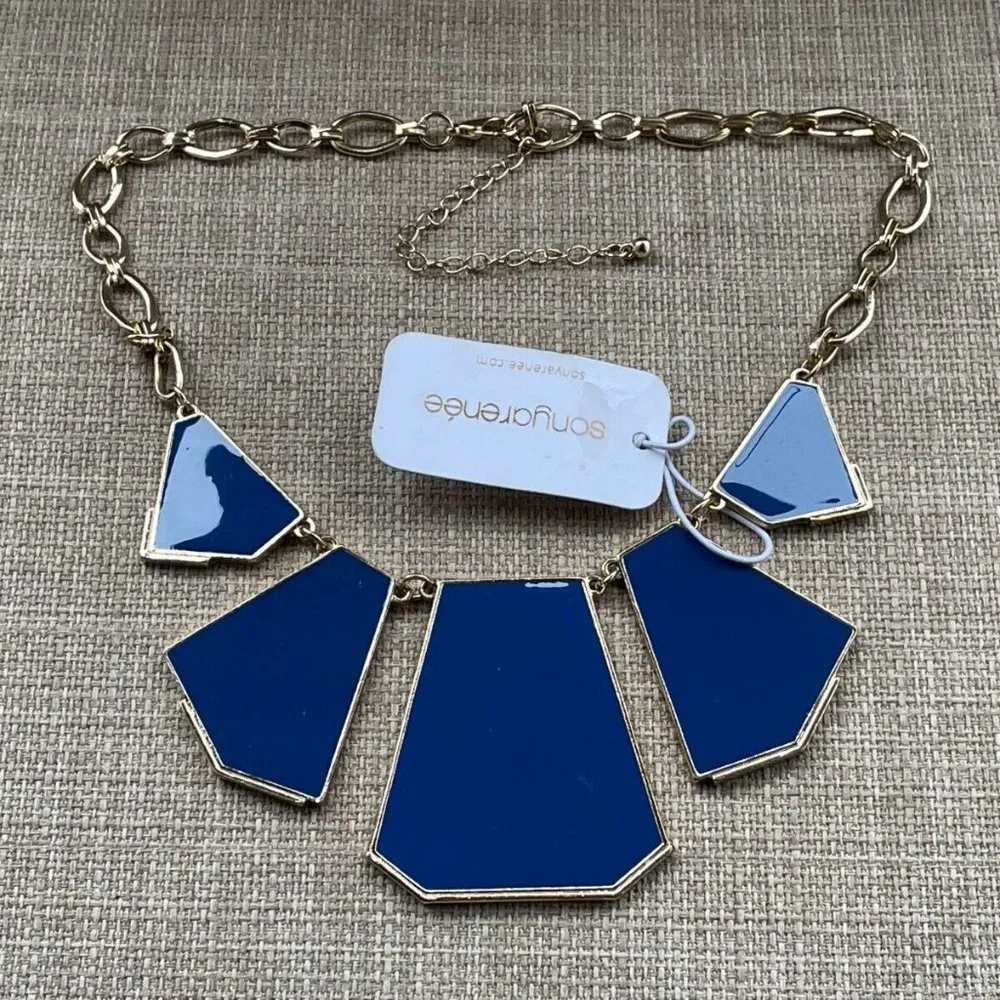 Sonya Reene Women Necklace Blue/Gold Tone Statement Necklace Jewelry New - Picture 1 of 7